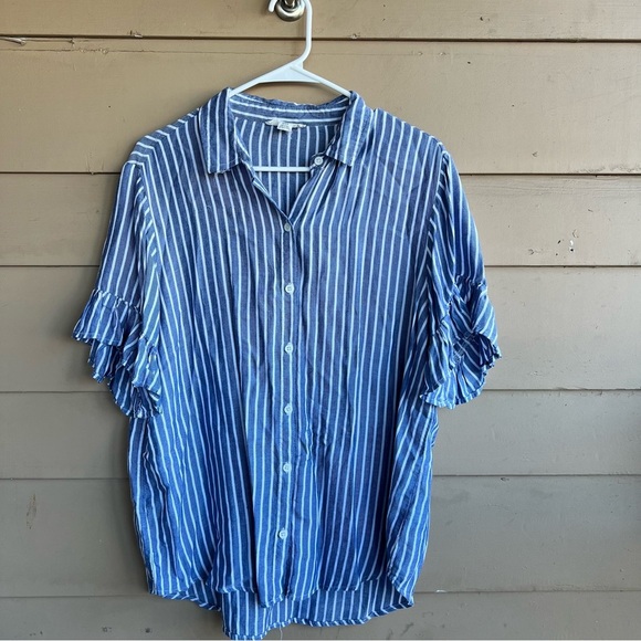 BeachLunchLounge Stripes Button Down Blouse - Women's Size Large - Picture 1 of 6